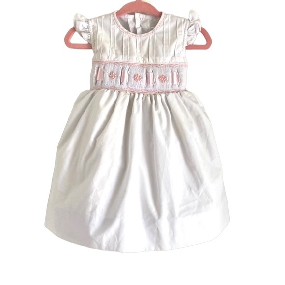 Dresses Vintage Smocked Baby Girl Dress 12 Months White Pink